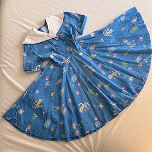 Vintage 50s Novelty Print Garden Vegetable Scare Crow Sun Dress Girls Youth